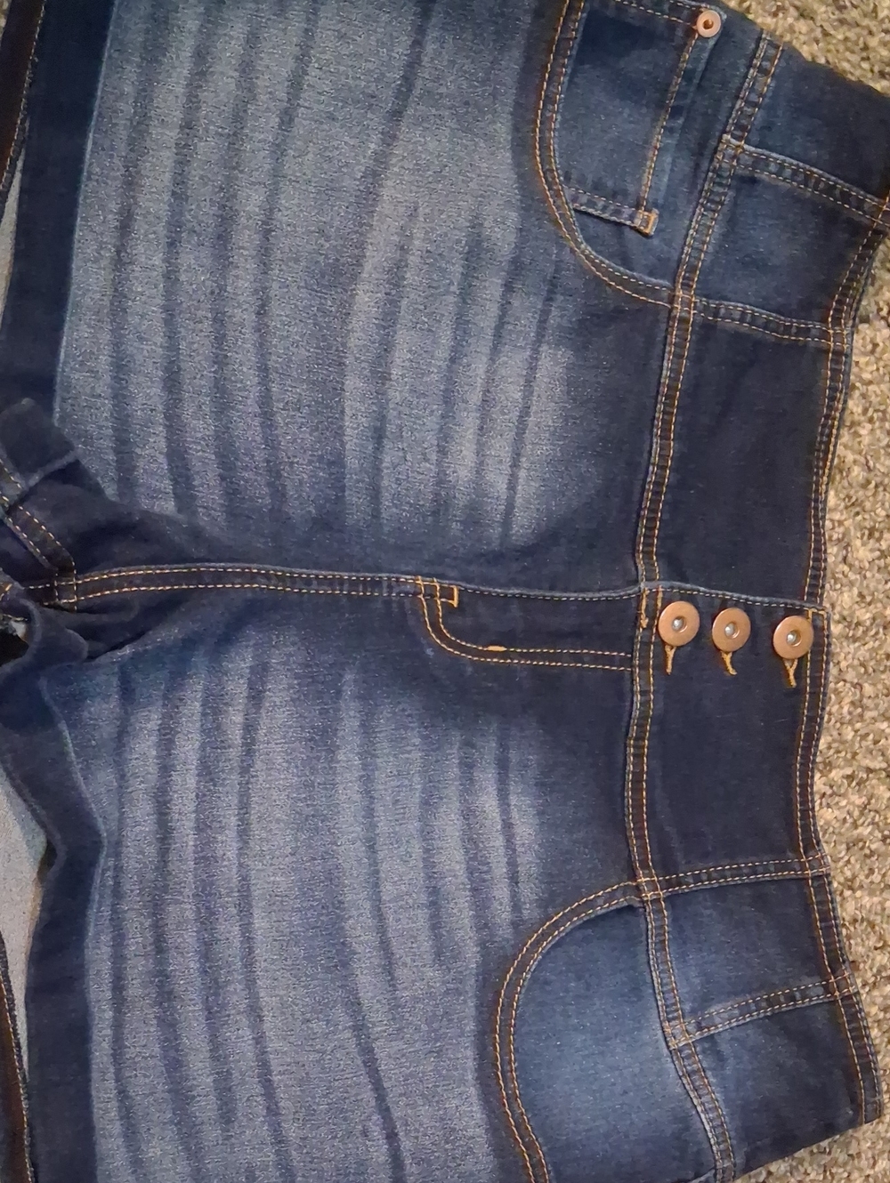 High-Rise Women’s Dark Blue Stretch Jeans with Button Fly